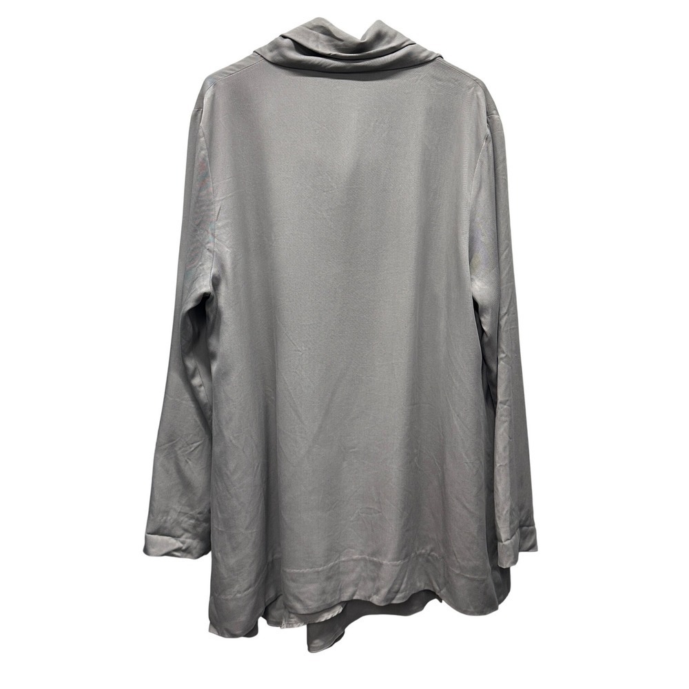 Garnet Hill Asymmetrical Drape Collar Mid-Length Jacket Coat Size 18 Grey Tencel - Picture 2 of 7